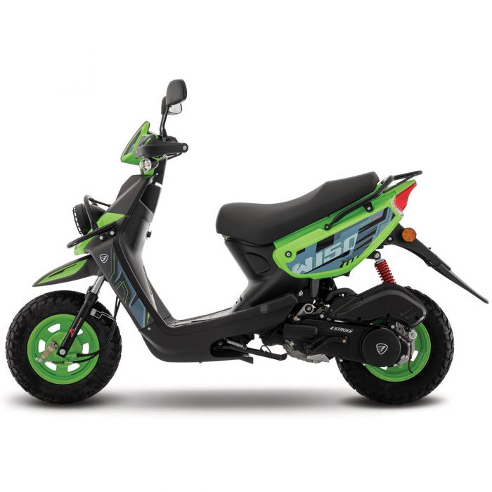 Green 150cc scooter, side view